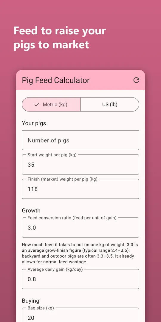 Pig Feed Calculator screenshot 1