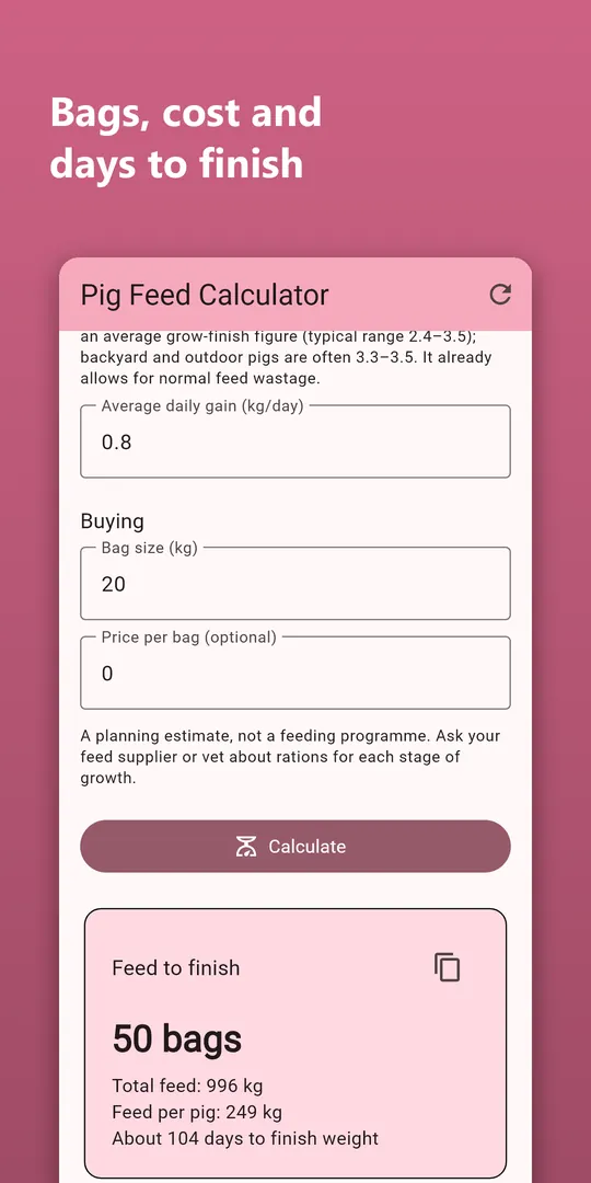 Pig Feed Calculator screenshot 2