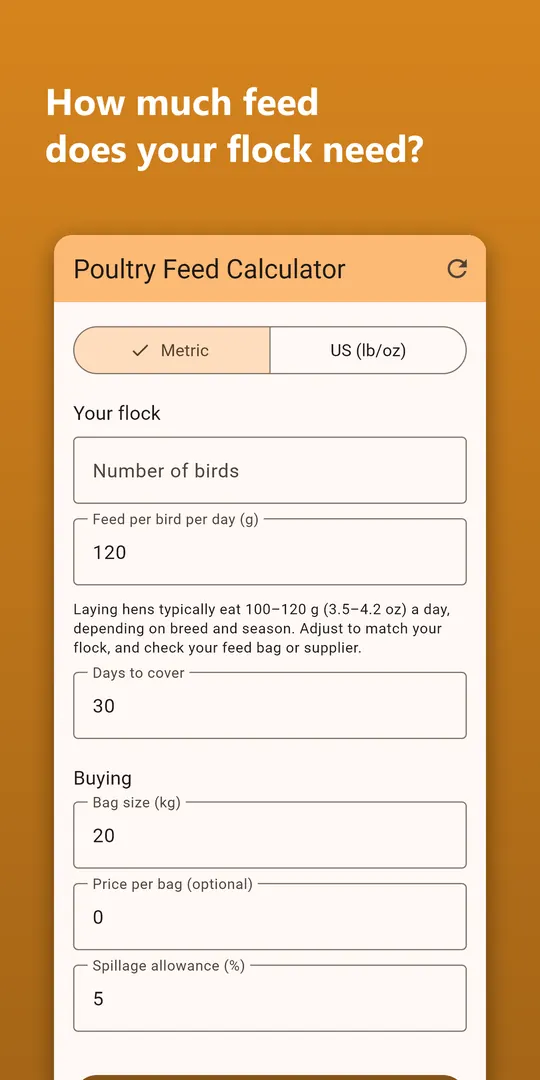 Poultry Feed Calculator screenshot 1