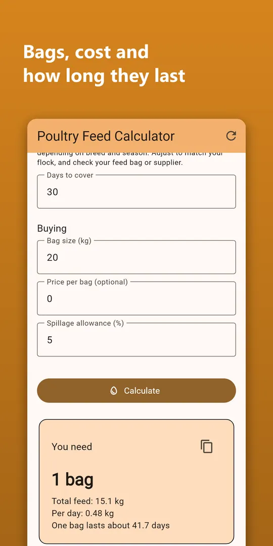 Poultry Feed Calculator screenshot 2